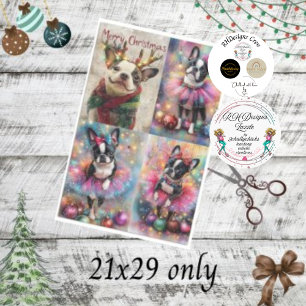 Decoupage Boston Terrier Antlers & Christmas Light Tissue Paper