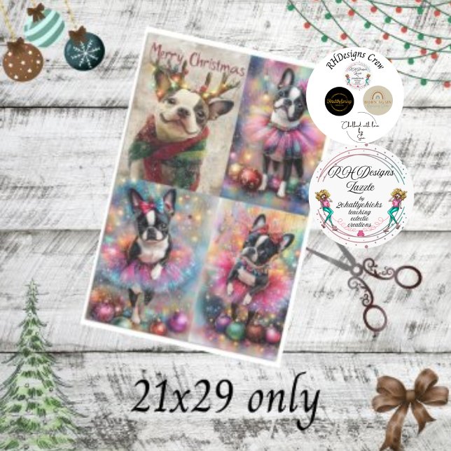 Decoupage Boston Terrier Antlers & Christmas Light Tissue Paper (Creator Uploaded)