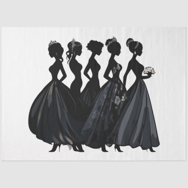 Decoupage Bridal Wedding Fashion Black & Gray Tissue Paper (Front)