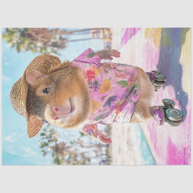 Decoupage Brown White Otter Skating at Ocean  Tissue Paper (Front)