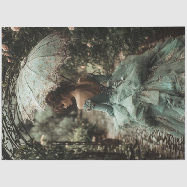 Decoupage Brunette Victorian Dress Floral Umbrella Tissue Paper (Front)