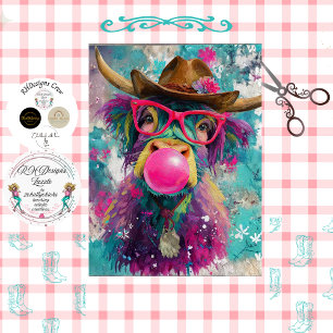 Decoupage Bubblegum Highland Cowgirl  Tissue Paper