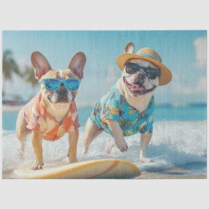 Decoupage Bull Dogs Surfing Hot Summer Days Tissue Paper