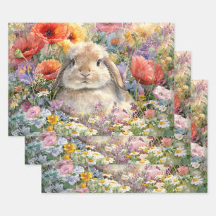 Decoupage Bunny in the Wildflowers Wrapping Paper Sheets