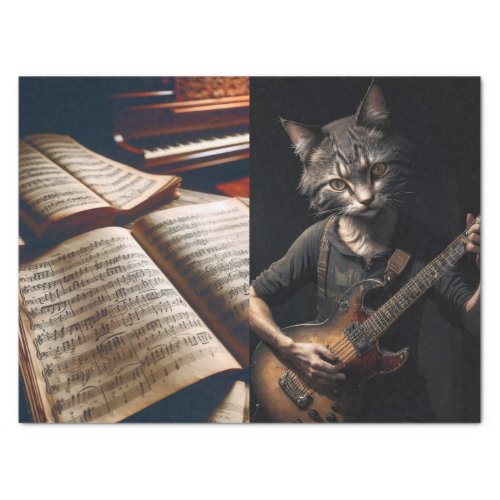 Decoupage _ Cat guitar and music _ Tissue Paper