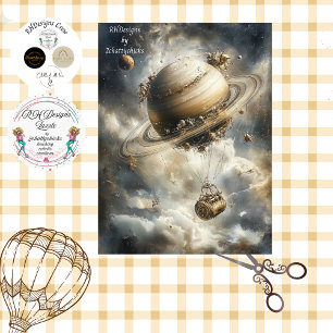 Decoupage Celestial Background Saturn Balloon  Tissue Paper