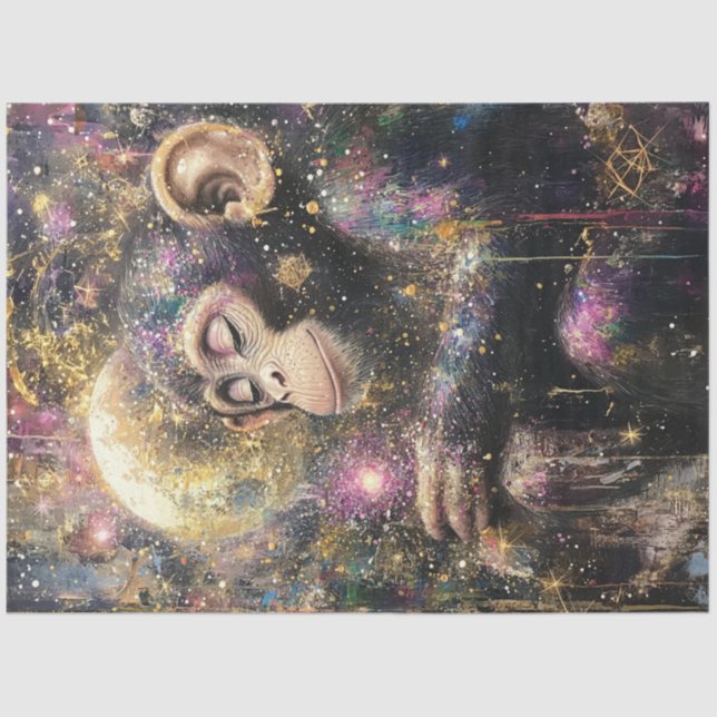 Decoupage Celestial Dreamlike Monkey Bright Colors Tissue Paper (Front)