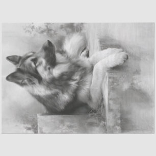Decoupage Charcoal German Shepard Portrait  Tissue Paper
