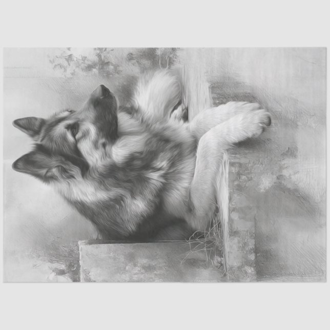 Decoupage Charcoal German Shepard Portrait  Tissue Paper (Front)