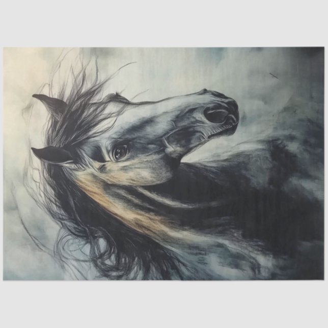 Decoupage Charcoal Rust Stallion Wild Spirit  Tissue Paper (Front)