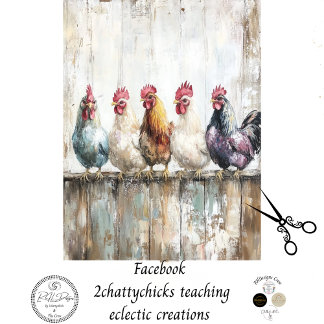 Decoupage Chickens Perched Distressed Peeling Wall Tissue Paper