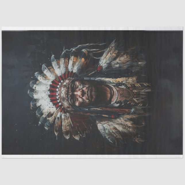 Decoupage Chief White Feather American Indian  Tissue Paper (Front)