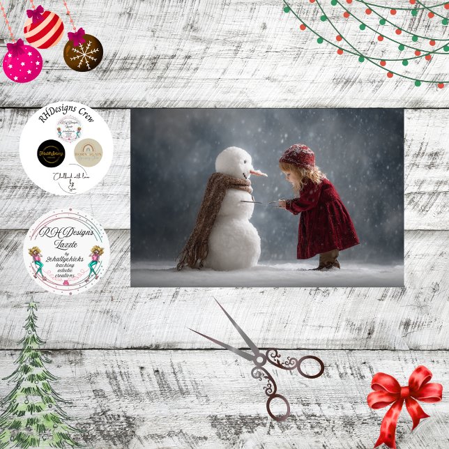 Decoupage Child & Snowman Winter Scene Tissue Paper (Creator Uploaded)