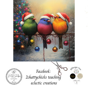 Decoupage Christmas Birds On A Wire  Tissue Paper