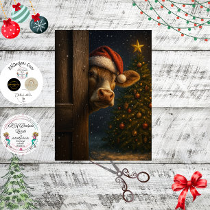 Decoupage Christmas Cow Wall Art  Tissue Paper