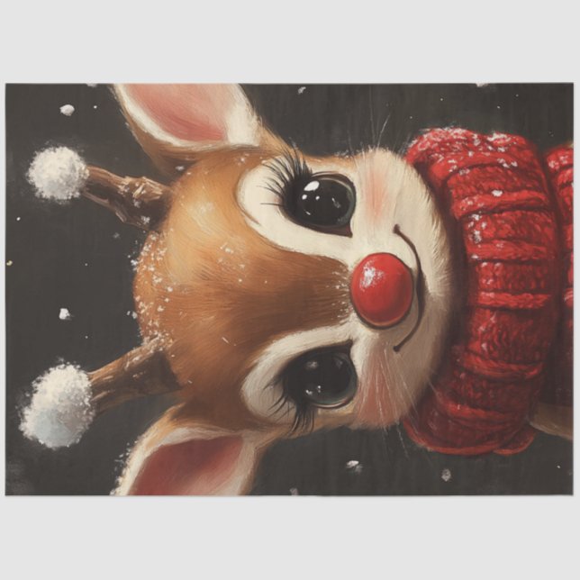 Decoupage Christmas Festive Rudolph Reindeer Tissue Paper (Front)