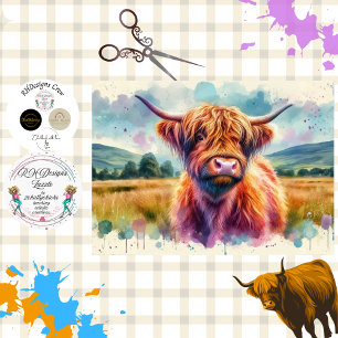 Decoupage Colorburst Highland Cow Art Tissue Paper
