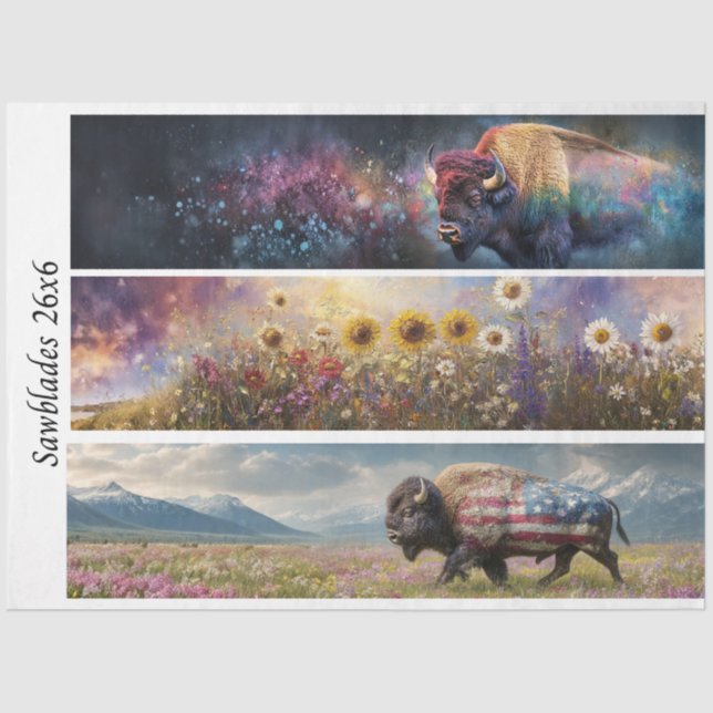 Decoupage Cosmic Bison Wildflower Handsaw Designs  Tissue Paper (Front)