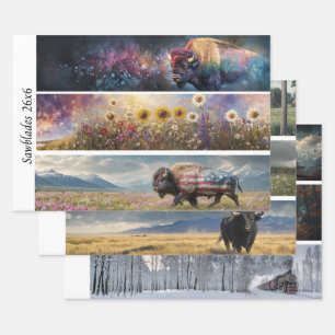 Decoupage Cosmic Bison Wildflower Handsaw Designs  Wrapping Paper Sheets