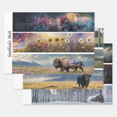 Decoupage Cosmic Bison Wildflower Handsaw Designs  Wrapping Paper Sheets