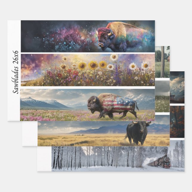 Decoupage Cosmic Bison Wildflower Handsaw Designs  Wrapping Paper Sheets (Set)