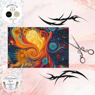 Decoupage Cosmic Sunflower Floral Vibrant Colors Tissue Paper