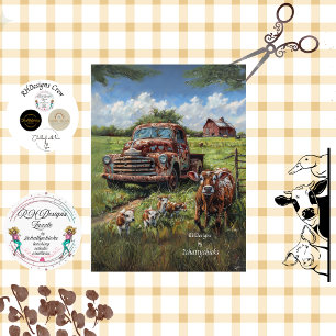Decoupage Country Charm Farm Truck Cows Tissue Paper