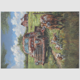 Decoupage Country Charm Farm Truck Cows Tissue Paper