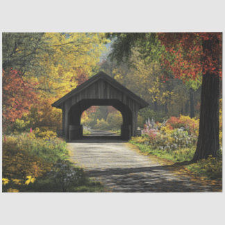 Decoupage Country Covered Bridge Fall Setting Tissue Paper