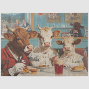 Decoupage Cow Family Sitting in Vintage Diner Tissue Paper