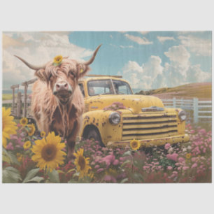 Decoupage Cow Vintage Truck Sunflowers Tissue Paper