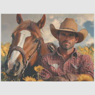 Decoupage Cowboy Country Scene Resting with Horse Tissue Paper