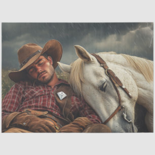 Decoupage Cowboy Horse Field Before Storm Tissue Paper