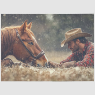 Decoupage Cowboy & Horse On Ground Nose to Nose Tissue Paper
