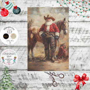 Decoupage Cowboy Santa Claus And Gift Bag Tissue Paper