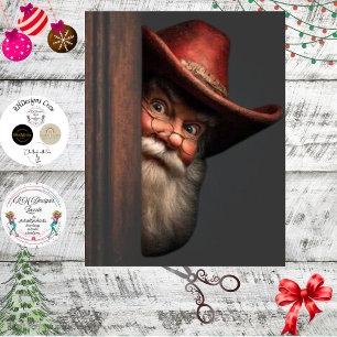 Decoupage Cowboy Santa Peeking Naughty Nice Tissue Paper