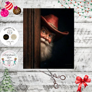 Decoupage Cowboy Santa Peeking Naughty Nice Tissue Paper