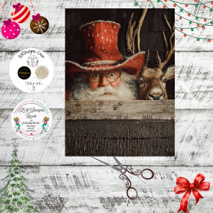 Decoupage Cowboy Santa & Rudolph Peeking Tissue Paper