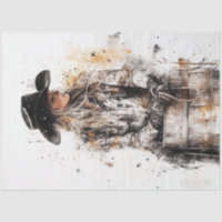 Decoupage Cowgirl Barrel Racer in Front of Barrel