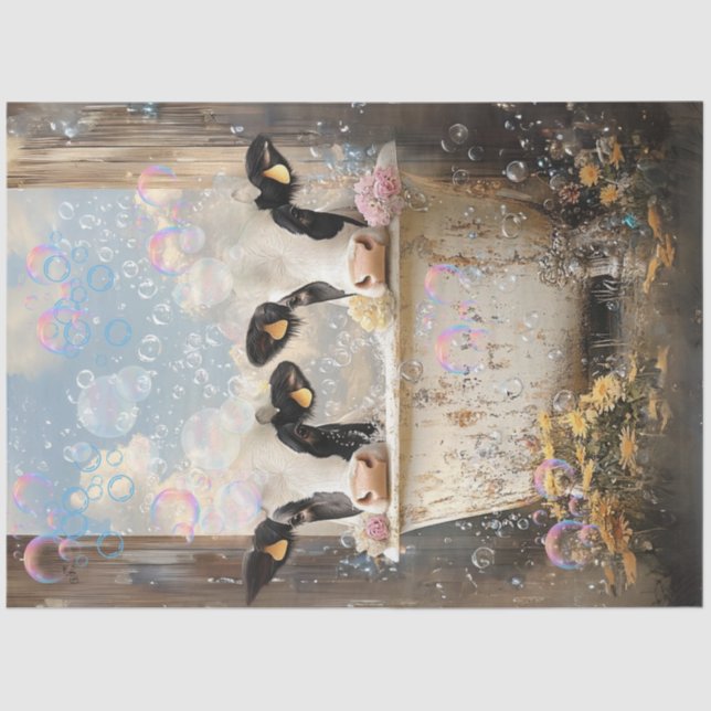 Decoupage Cows Bubble Bath Antique Bath Tub  Tissue Paper (Front)