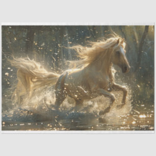 Decoupage Cream Colored Horse Running in Stream Tissue Paper