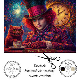Decoupage Crimson Timekeeper Portrait Clock Cat Tissue Paper