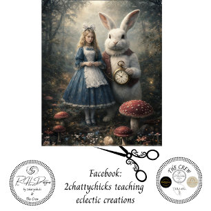Decoupage Curious Girl White Rabbit Pocket Watch Tissue Paper