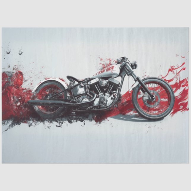 Decoupage Custom Motorcycle Black White Fat Line Tissue Paper (Front)