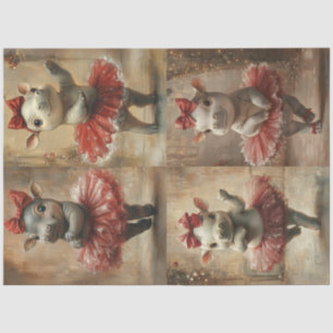 Decoupage Cute Hippo Dancing in Christmas Tutu Tissue Paper