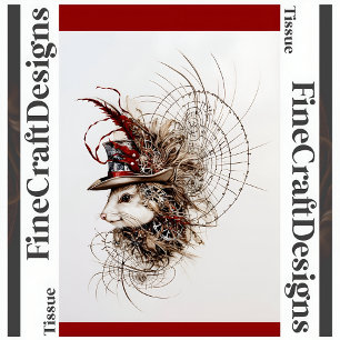 Decoupage Cute Steampunk White Mouse In Hat L 137 Tissue Paper