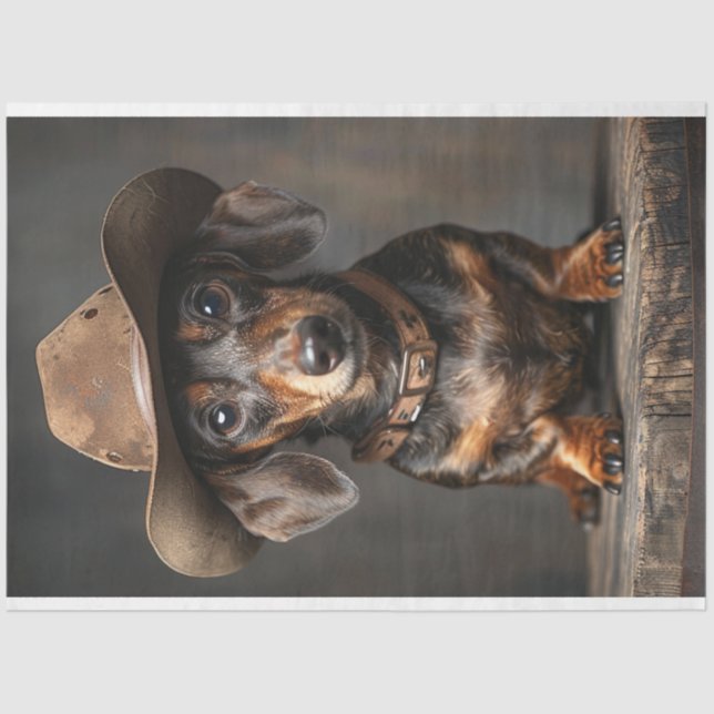 Decoupage Dachshund Sheriff Dog on the Range Tissue Paper (Front)