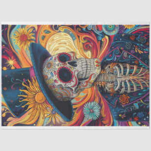 Decoupage Day of Dead Skeleton Vibrant Colored Tissue Paper