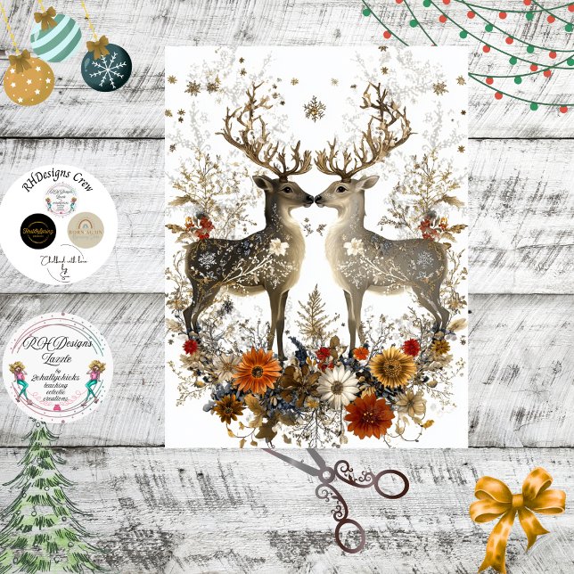 Decoupage Deer Floral Artwork Christmas  Tissue Paper (Creator Uploaded)