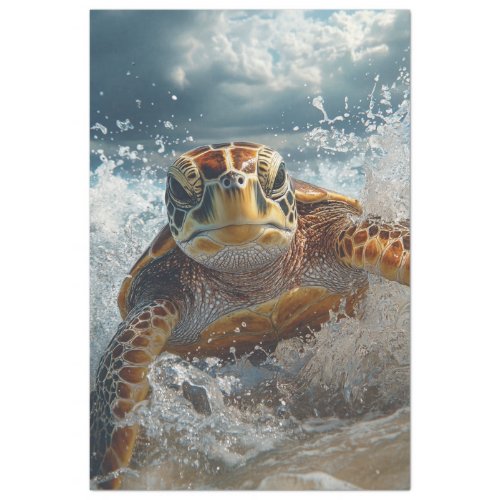 Decoupage Digital Art Sea Turtle in Ocean Tissue Paper